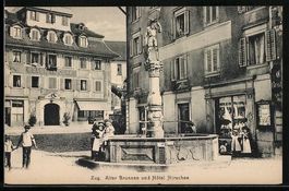 AK Zug, Alter Brunnen und Hotel Hirschen