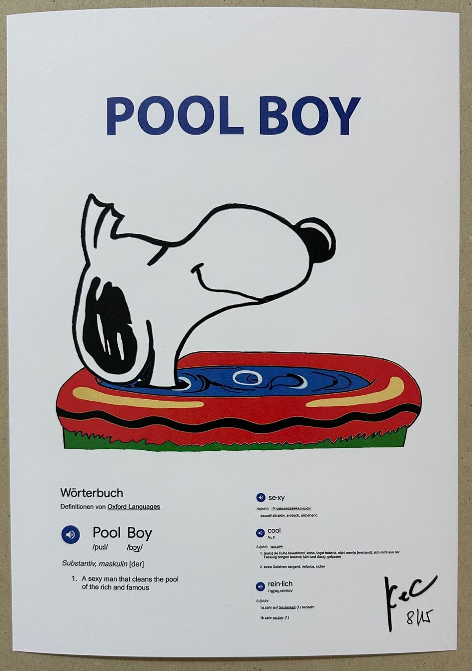 Poster & Bilder: KeC: Snoopy - Pool Boy von Beruf, signiert 8/15 – Neu (gemäss Beschreibung) aus Meilen von Smgdesign