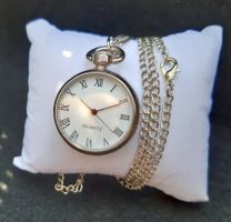 NEUE Umhängeuhr Taschenuhr silbrig mit weiss