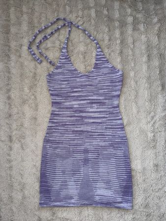 H&M Halte Nacken Kleid Lila Weiss Gestreift Groesse S