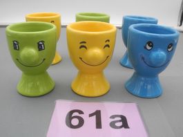 6 farbige Eierbecher mit Gesicht, Nr. 61a