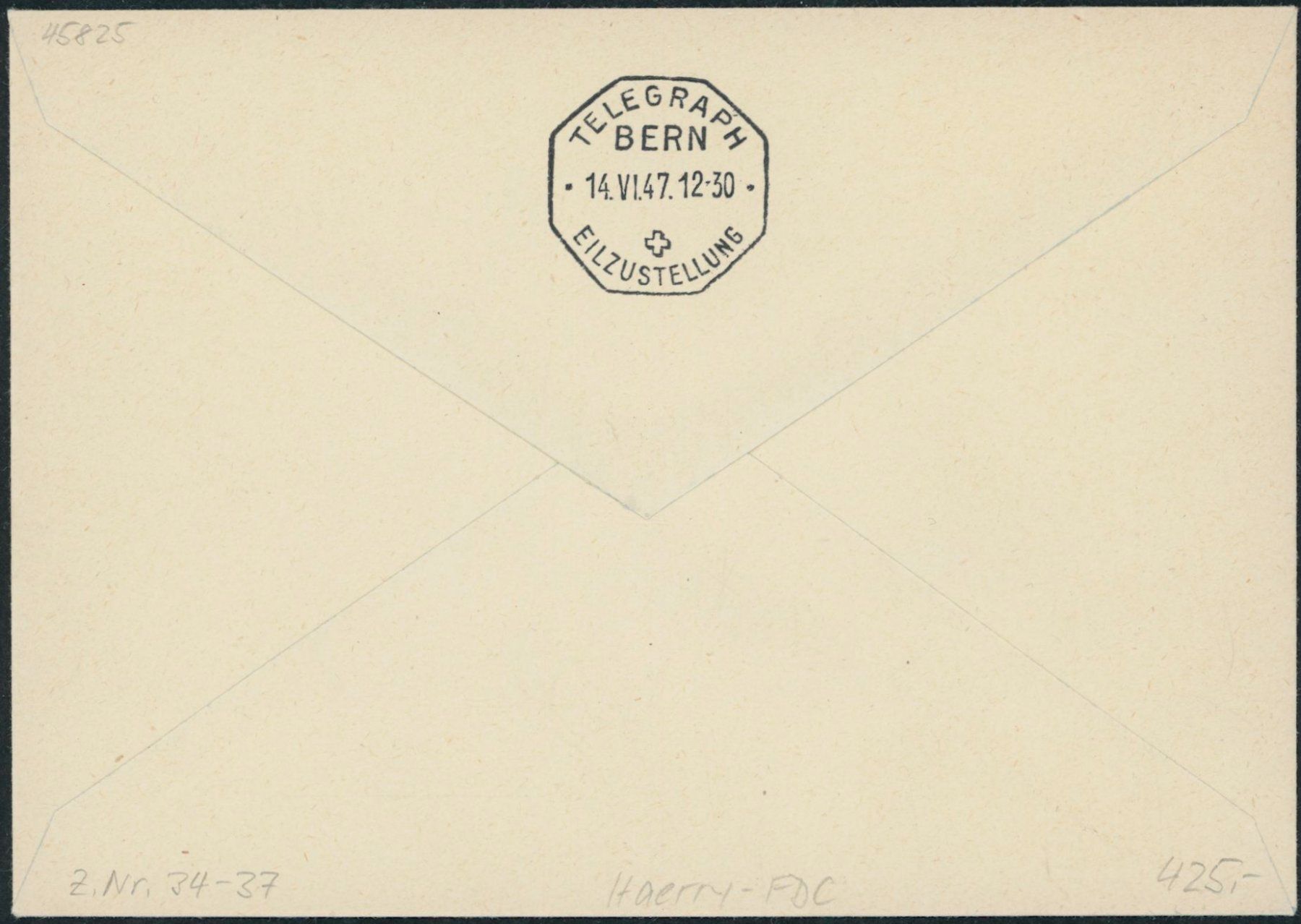 Tutti i francobolli: 1947 - Pro Patria - Ersttagsbrief FDC ET - Haerry – Usato da Schindellegi venduto da leecollect 1