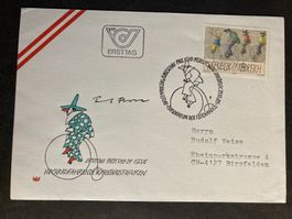 Österreich 1985 illustr. Ersttagsbrief Hochradfahrende Kunst