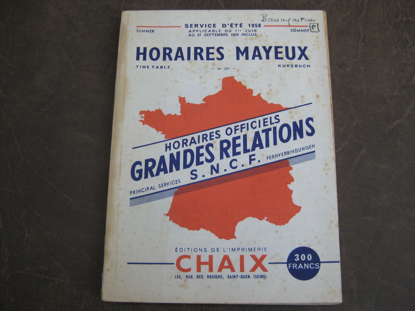 Livres: SNCF Grande Relations Horaires 1958 – D'occasion à Malters par Marosko