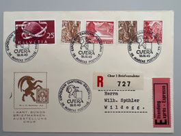 1949 CUERA Express-Brief mit 5x 25 Rp. Mischfrankatur
