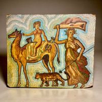 Peinture pointilliste mosaïque antique romain huile pavatex