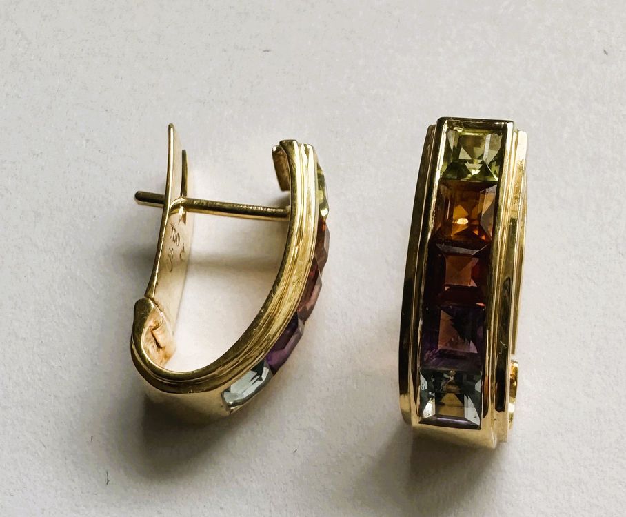 Creolen mit bunten Edelsteinen 18Karat Gelbgold 2