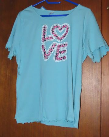 T-shirt turquoise "Love", idéal pour l'été, taille 44