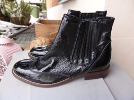 ROBERTO SANTI LEDER STIEFELETTE LACK SCHWARZ - NEU GR 39