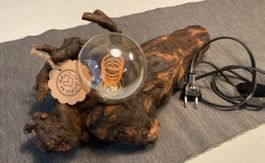 Tischlampe Wurzelholz mit Glühbirne Handgemacht neu
