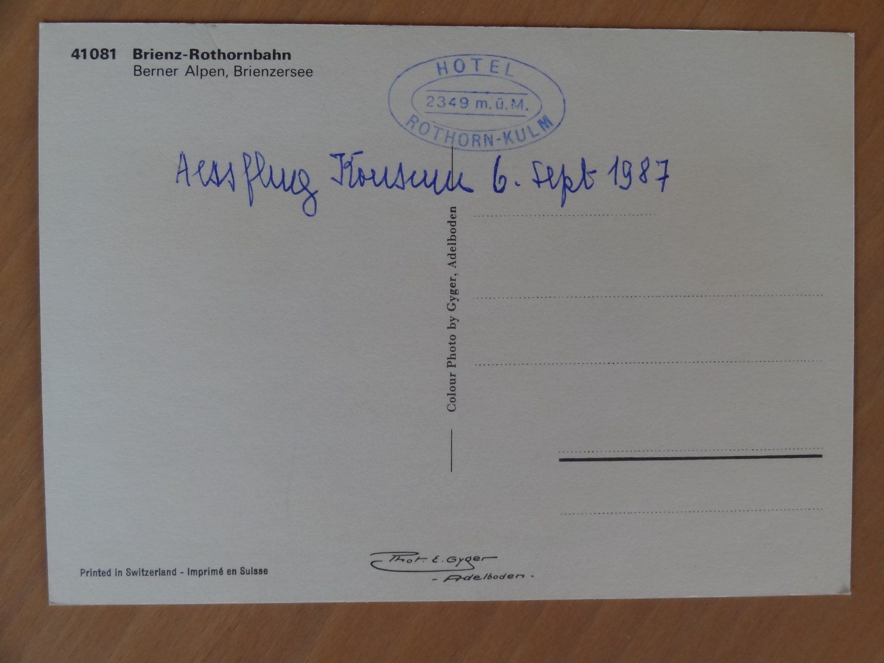 Cartoline postali: Brienz-Rothornbahn - 1987 – Usato da St Léonard venduto da Riglin 1
