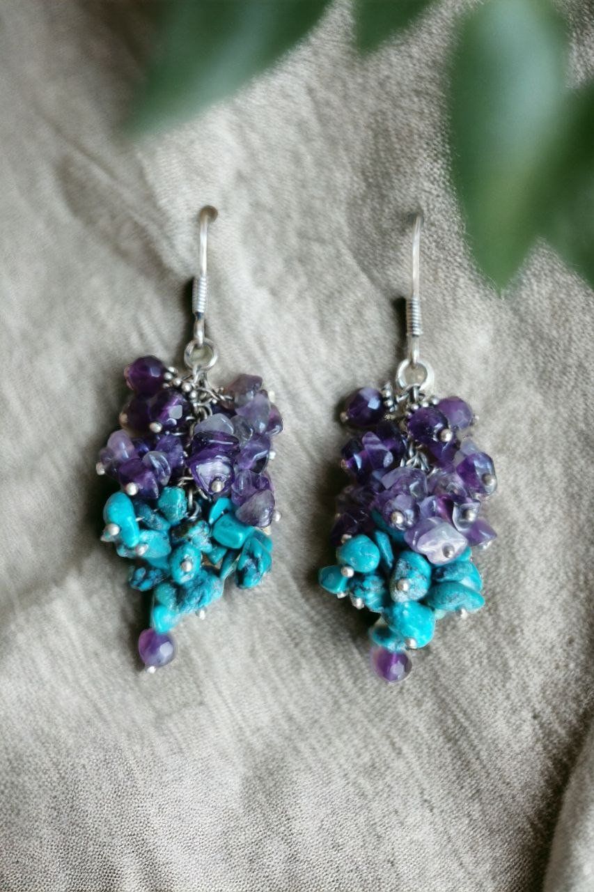 Ohrringe & -stecker: Handgemachte Trauben Ohrringe mit Amethyst und Türkis – Neu (gemäss Beschreibung) aus Oberglatt ZH von JulFul 4