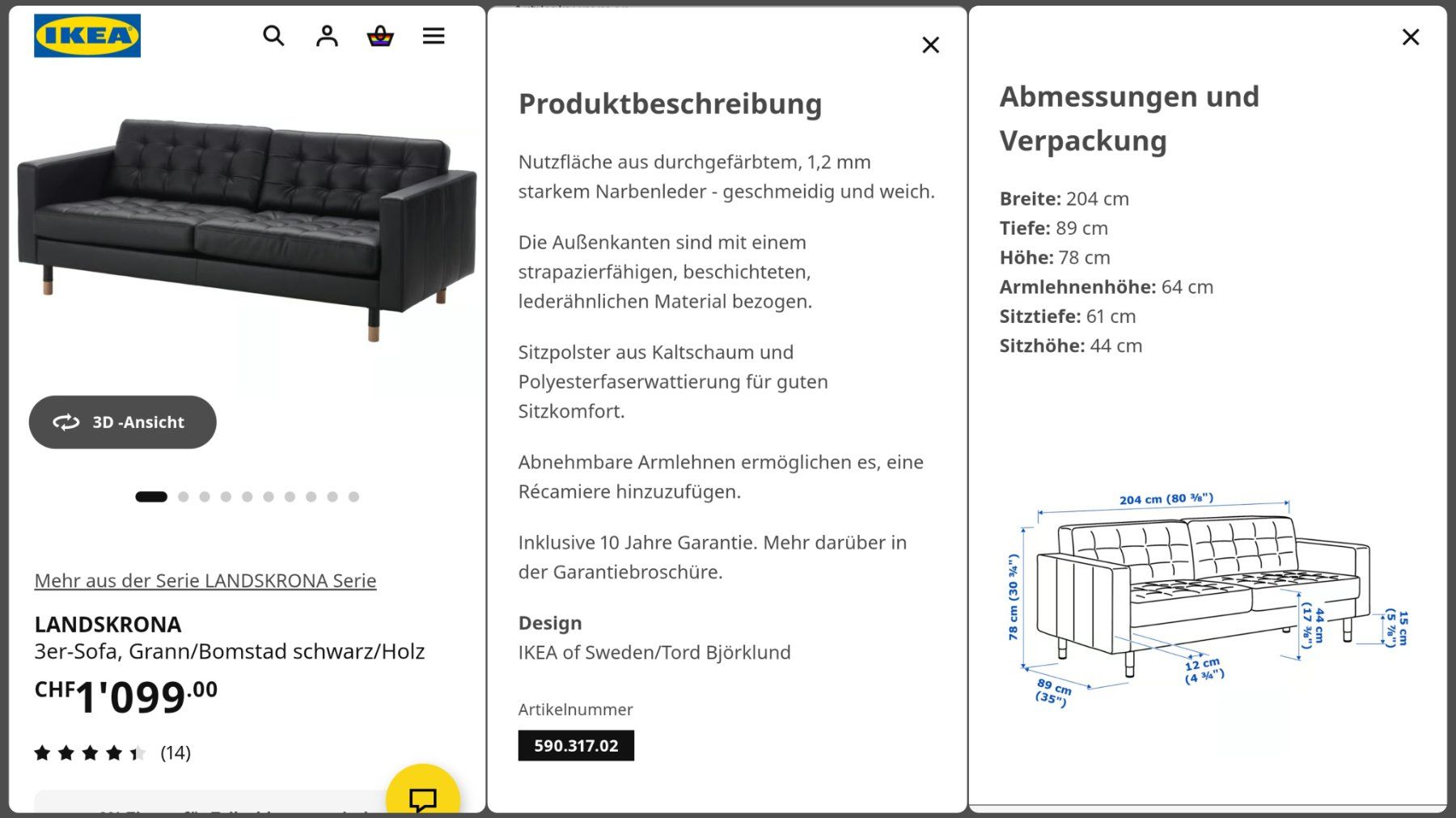 Ikea Divani: 3er Sofa LANDSKRONA Leder – Usato da Horn venduto da sniper0174 6
