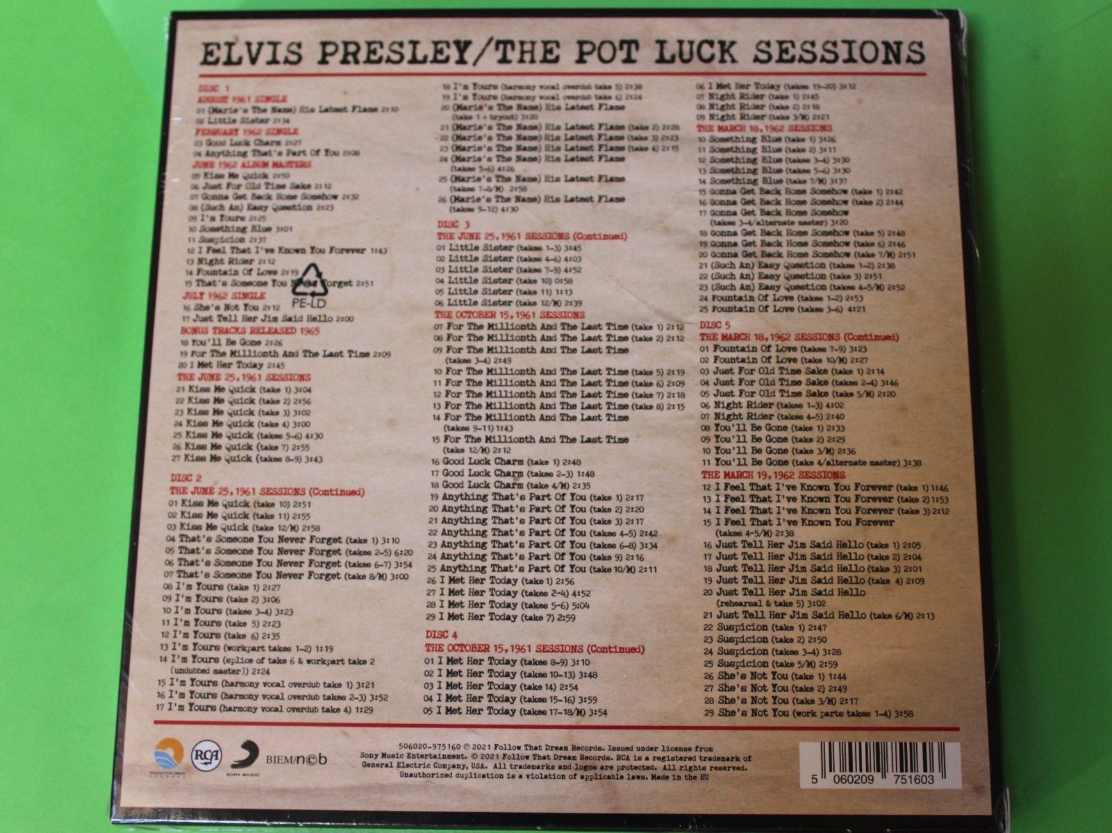 CD: Elvis Presley - The "Pot Luck" Sessions 5CD FTD OVP! – Nuovo e nell'imballaggio originale da Tübach venduto da JamesStone 4