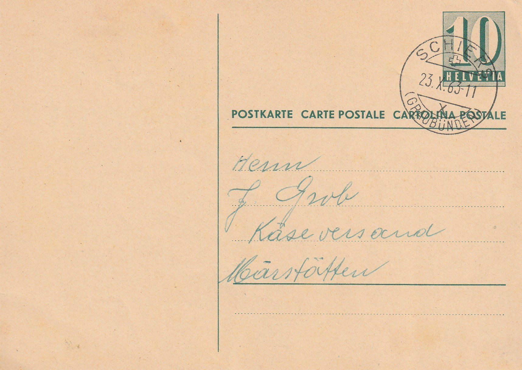 Alle Briefmarken: Postkarte-Schiers-1963 – Gebraucht aus uttwil von Koehlerfred