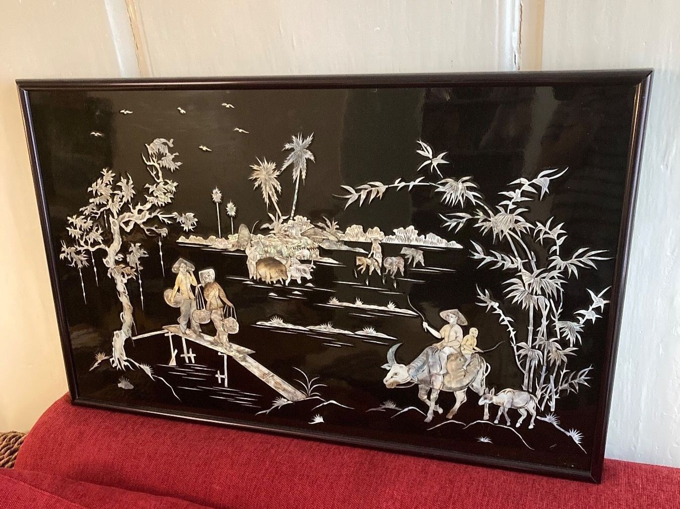 Dipinti: Grand Tableau  asiatique incrusté nacre  / Perlmutt Bild – Usato da La Neuveville venduto da Canelle4