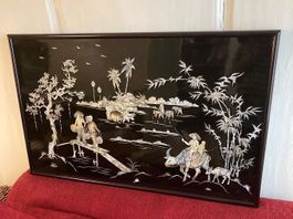 Grand Tableau  asiatique incrusté nacre  / Perlmutt Bild