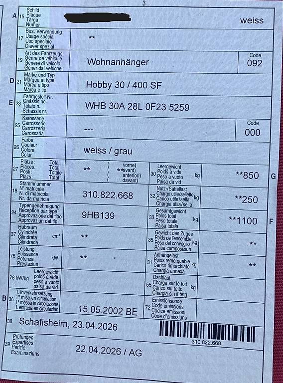 Veicoli da campeggio: Wohnwagen Hobby  – Usato da Othmarsingen venduto da jamuese 4