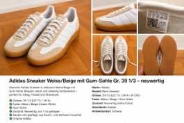 Adidas Sneaker Weiss/Beige Gr. 39 1/3 – neuwertig 