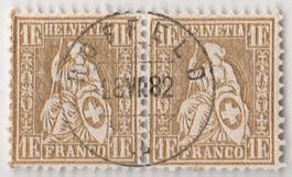 1Fr. Faserpapier im Paar, fehlerfrei, mit Attest SBK Nr. 52