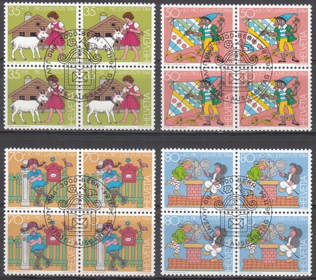 Alle Briefmarken: SBK J290 - J293 im 4er Block mit ET – Gebraucht aus Bürglen TG von StampGraf