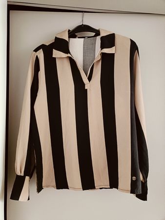Schicke Damenbluse gestreift Gr. 42 schwarz beige  elegant