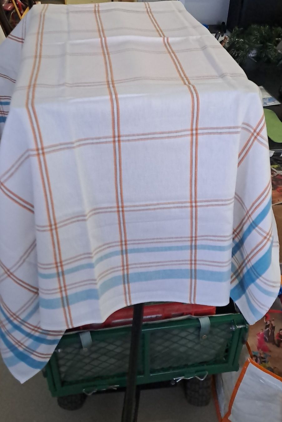 Linge de lit: Leinentuch kariert weiss orange blau – Neuf (Voir description) à Zürich par Schoebi19