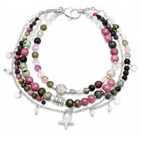 Turmalin Granat Armband  Bracelet Unikat 3 Reihen Silber