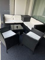Gartenloungeset Polyrattan schwarz mit Tisch und Sesseln