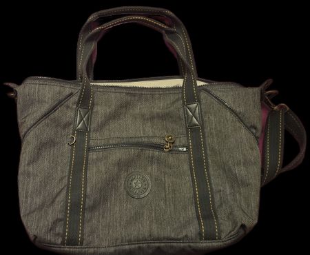 Kipling grosse Handtasche Grau Denim Optik,