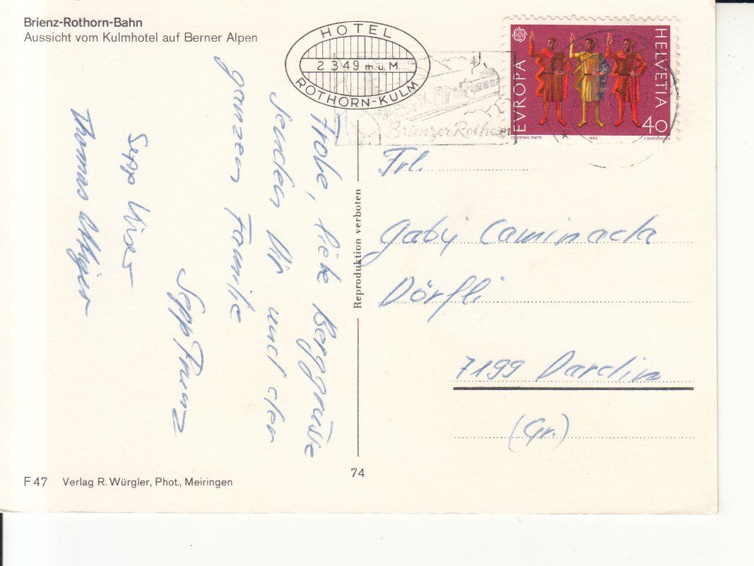 Cartoline postali: Rothorn Kulm Aussicht 1982 – Usato da Bürglen TG venduto da StampGraf 1