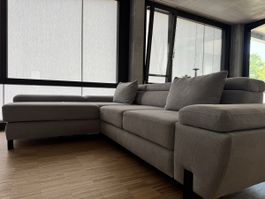 Ecksofa grau mit Schlaffunktion und Bettkasten Grösse L