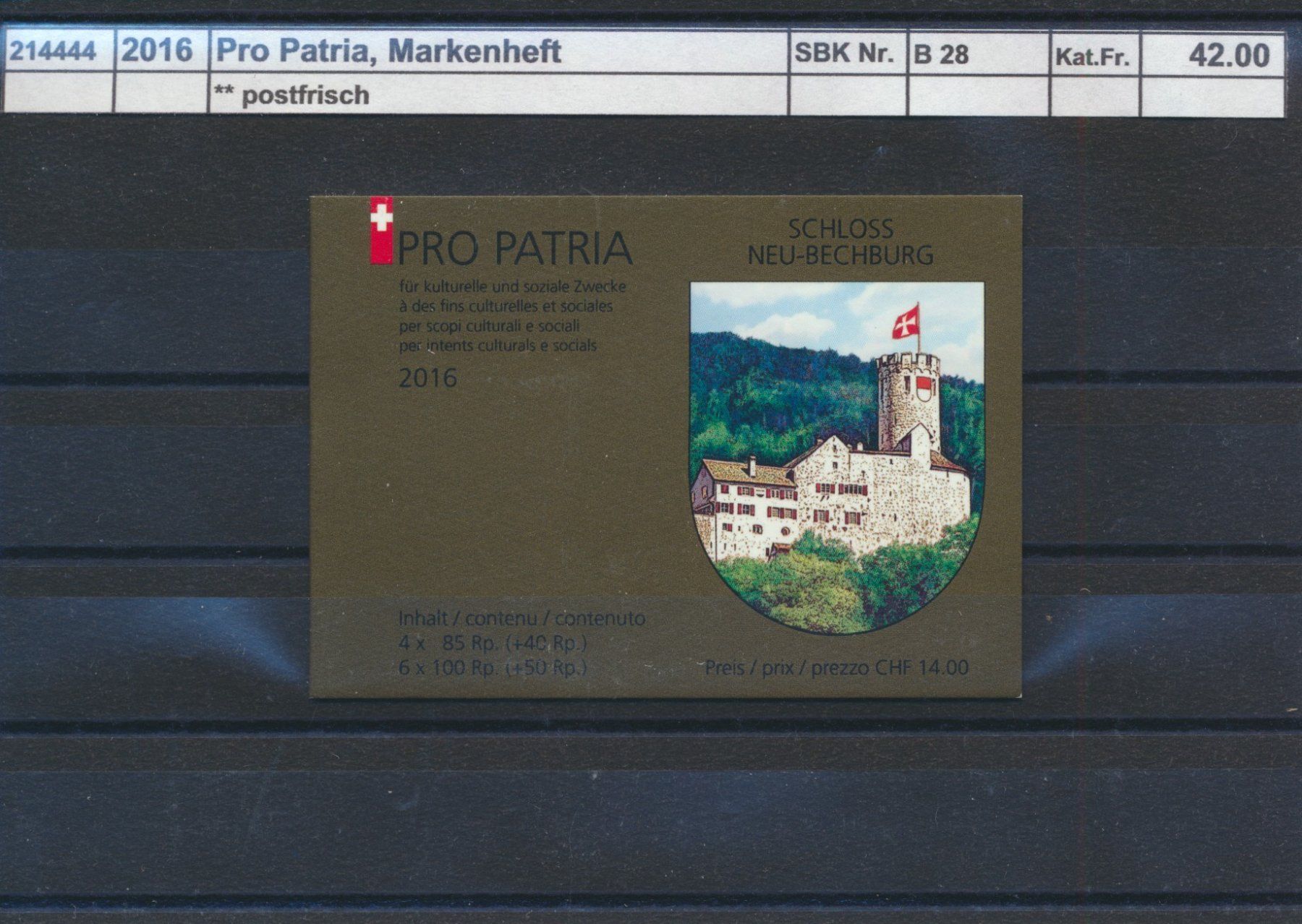 Tutti i francobolli: 2016 Pro Patria, Markenheftchen, ** postfrisch – Nuovo (secondo la descrizione) da Winterthur venduto da Zupogeru