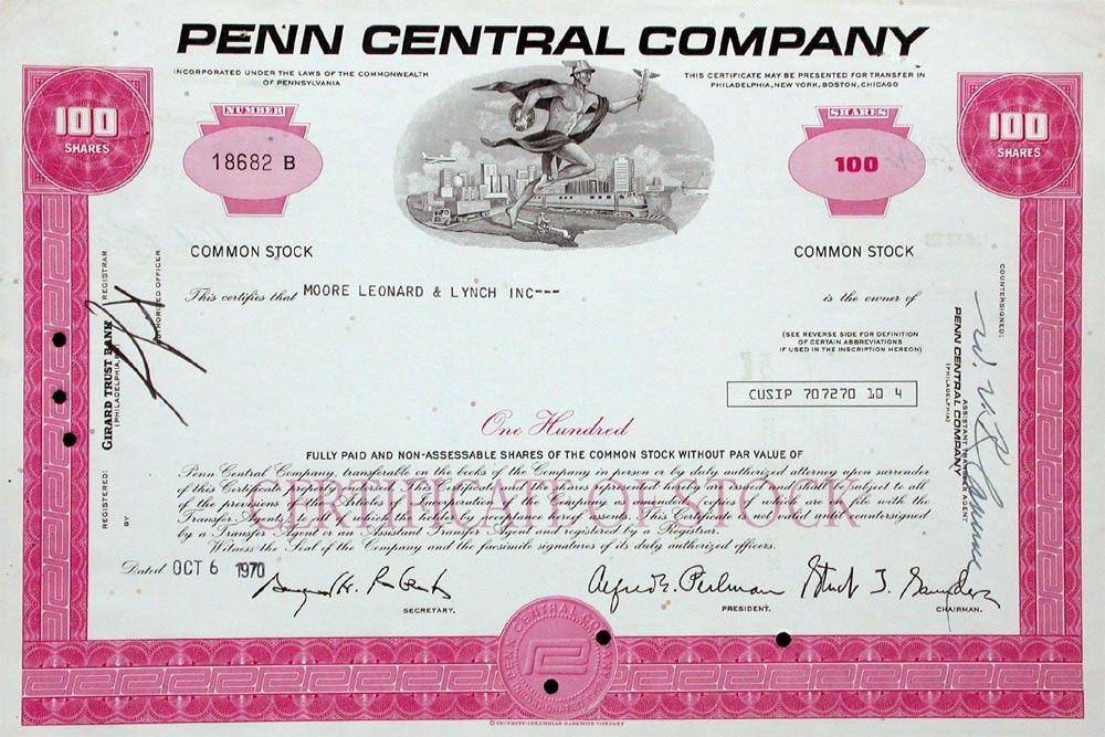 Documenti: Penn Central Company - 1970 – Usato da Solothurn venduto da Sgasche