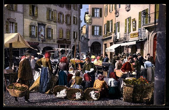 Cartoline postali: AK Lugano, Mercato – Usato da Berlin venduto da bartko-reher