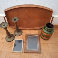Lot bougeoir laiton cadre vase céramique plateau bois