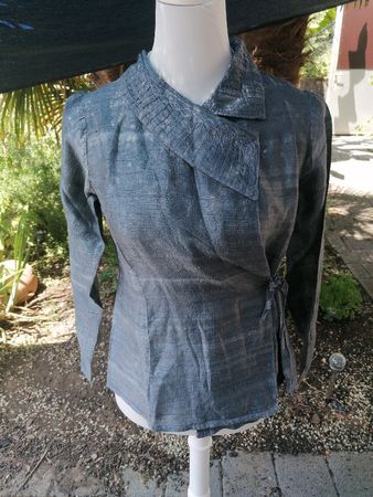 Boom Baba Viscose Bluse, Wickeloptik, Grau, 1 Size (S, M)