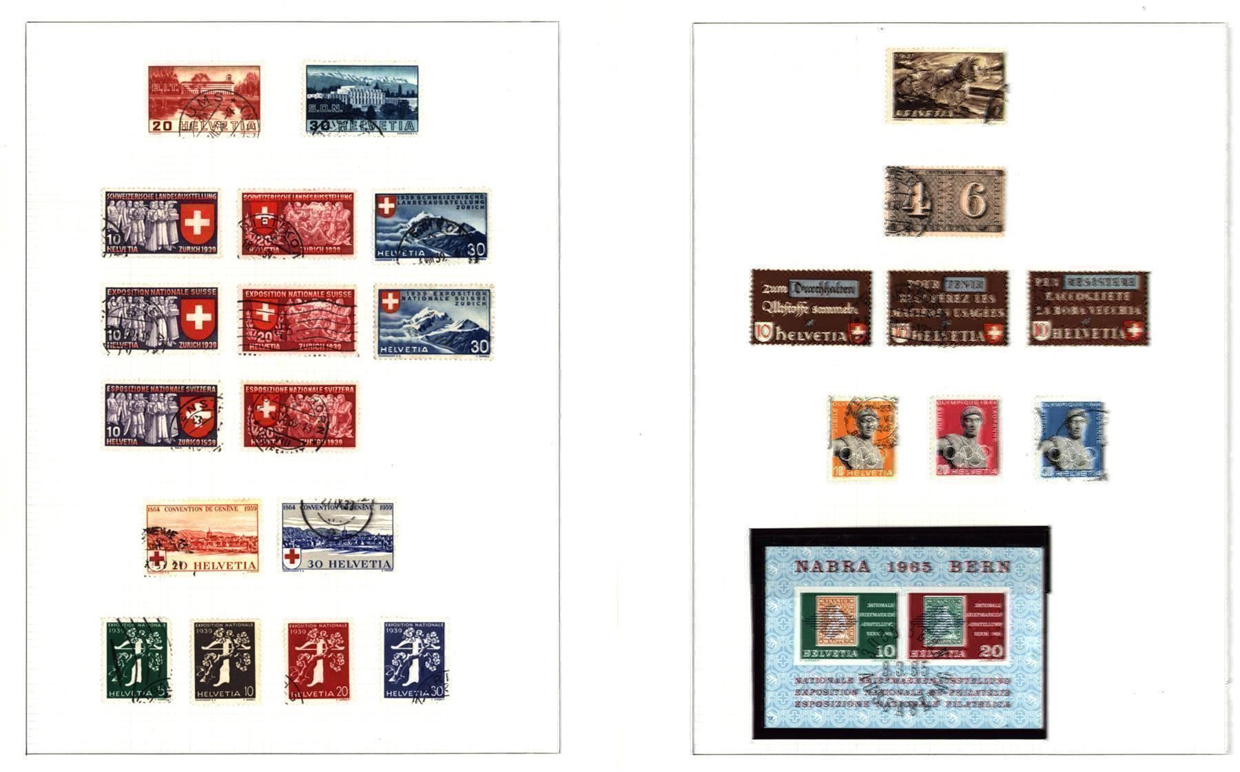 Alle Briefmarken: Schweiz Sammlung 6 Seiten (Q360) – Gebraucht aus Seuzach von Philahits