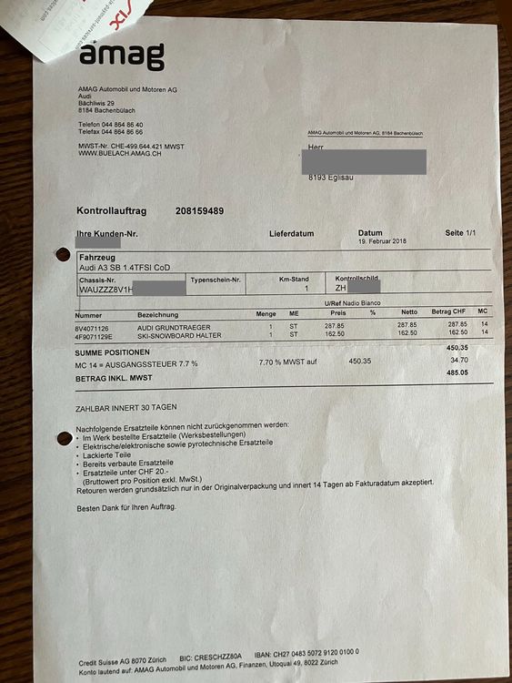 Audi A3 Grundträger + Skiträger / Roof bars + ski rack Kaufen auf