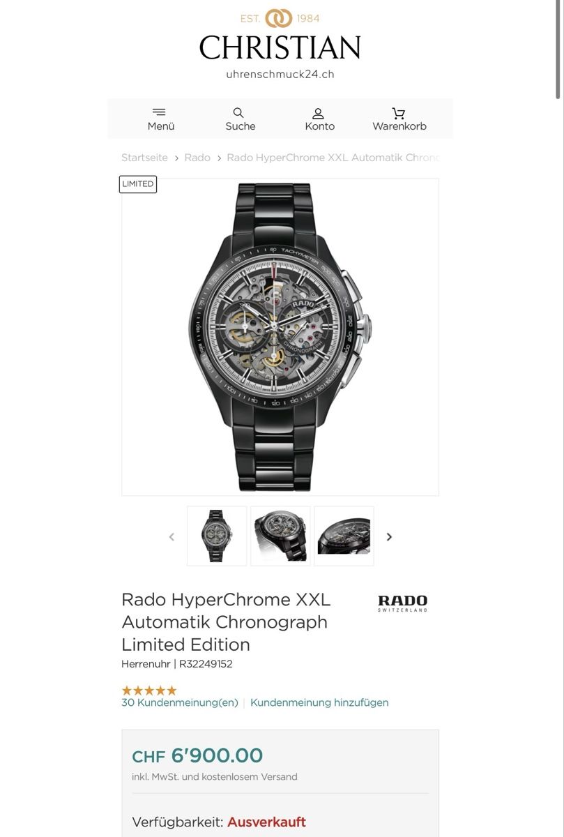 Rado Orologi: Rado HyperChrome XXL Automatik Chronograph Limited Skeleton – Usato da Uetliberg venduto da Mitinsky