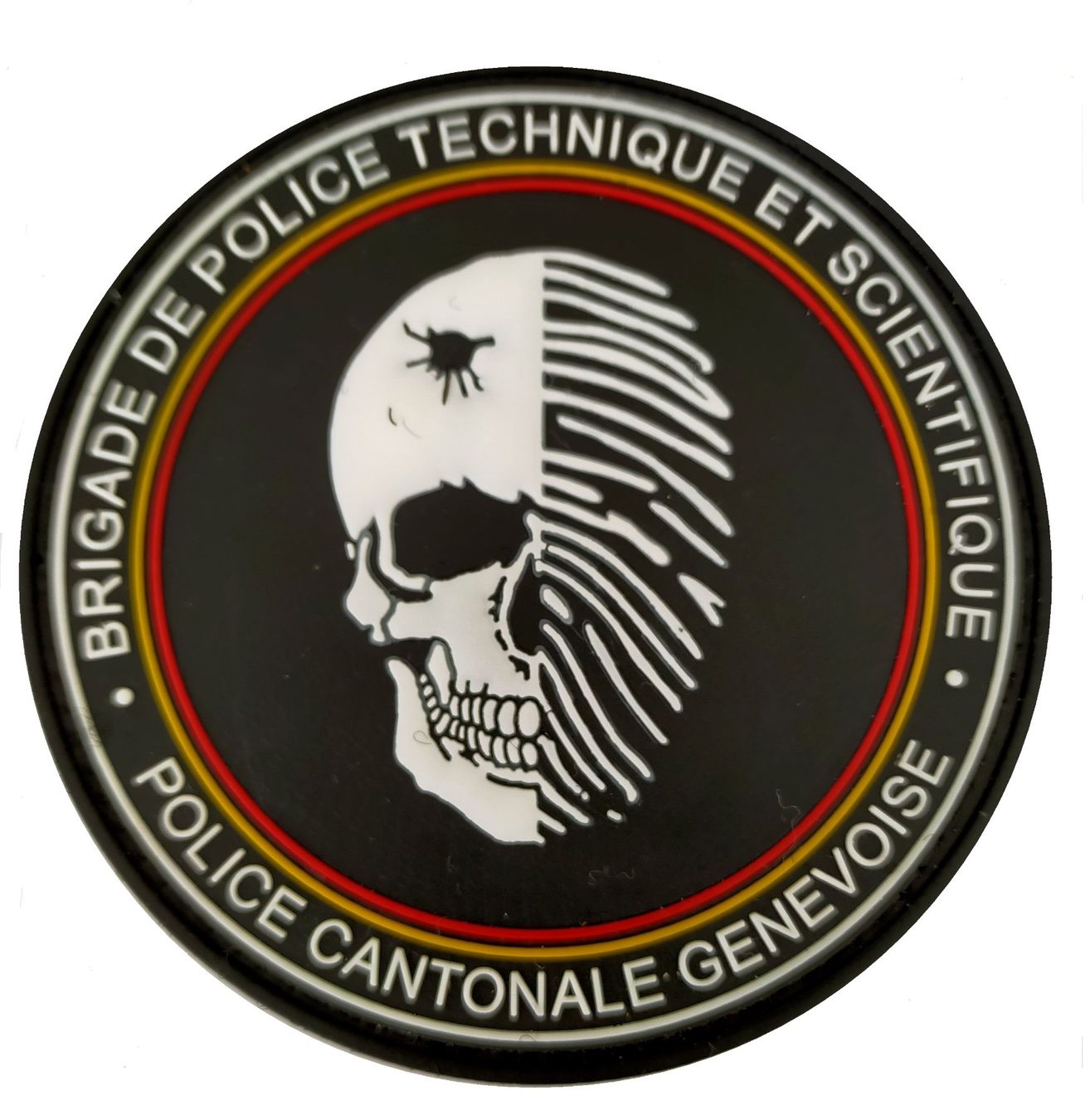 Swiss Placchette & Badge: Polizei Genf Patch Skull Totenkopf BRIGADE CANTONALE Klett – Nuovo e nell'imballaggio originale da Emmenbrücke venduto da F.ingl-1947