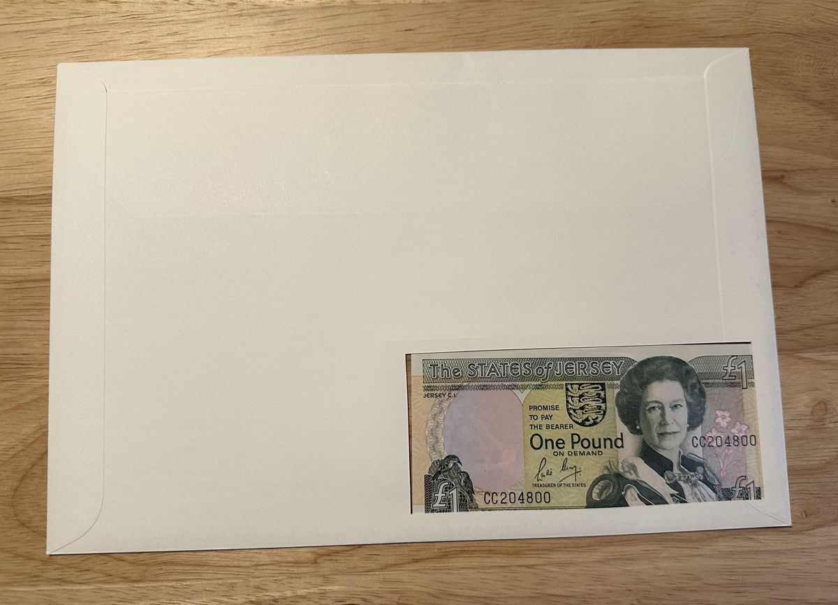 Banconote: Banknoten Brief Jersey 1 Pfund – Nuovo e nell'imballaggio originale da Oberbüren venduto da dreikapuziner 1