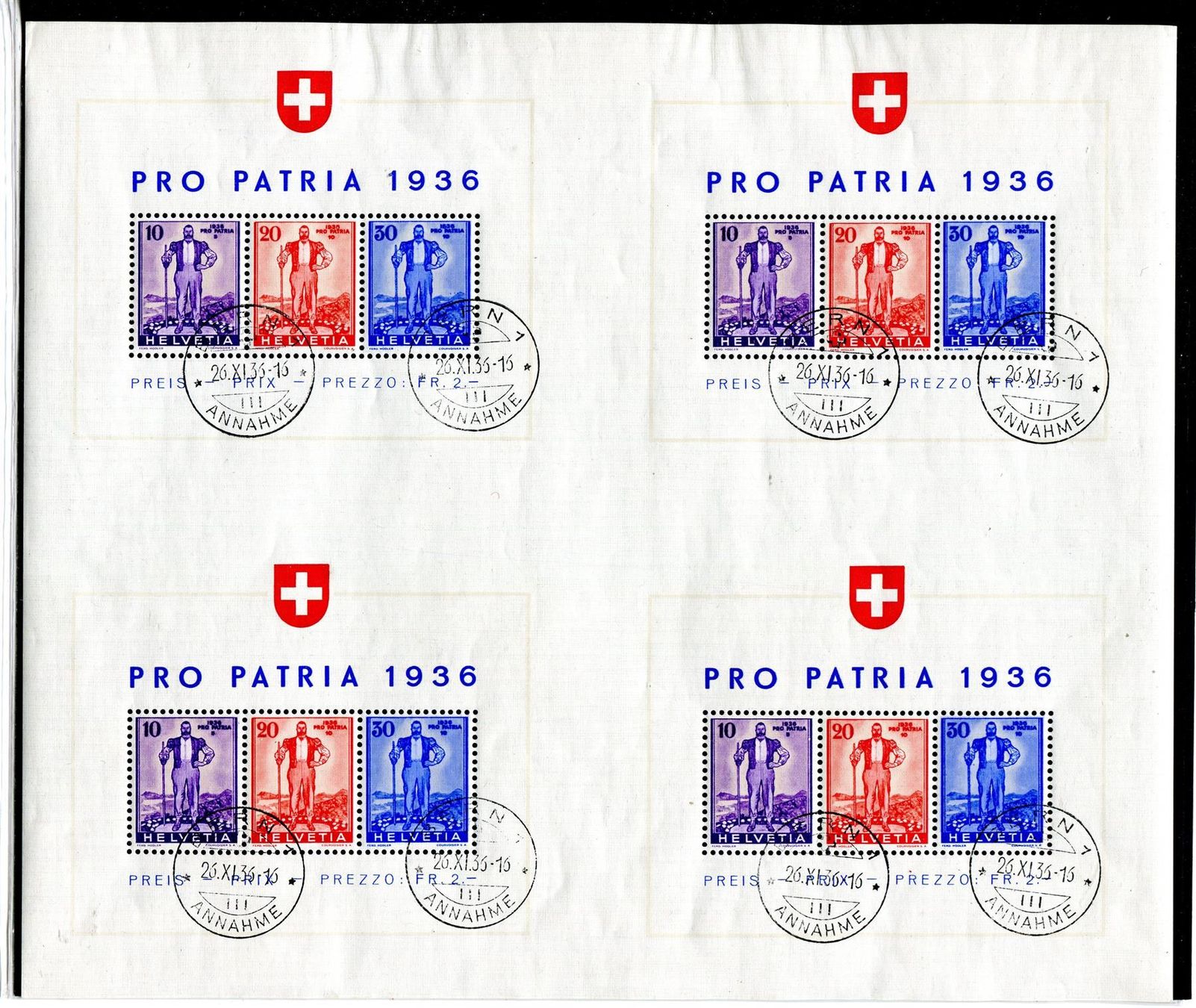 Tutti i francobolli: 1936 Patria Grossblock Nr. W 8a gest. – Usato da Winterthur venduto da Kyoung