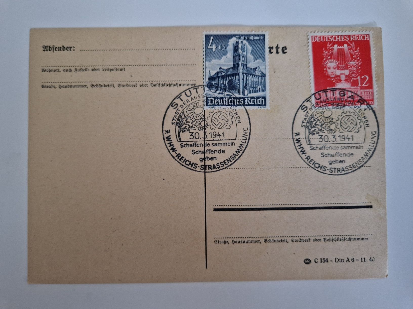 Cartoline postali: Deutsches Reich Postkarte Briefmarke 1941 – Usato da St. Gallen venduto da Enrico_SG