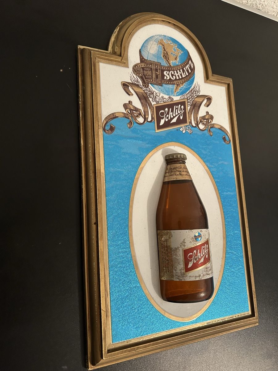 Insegne: Schlitz Werbeschild, Vintage Bierschild – Usato da Schliern b. Köniz venduto da Trebesch 1