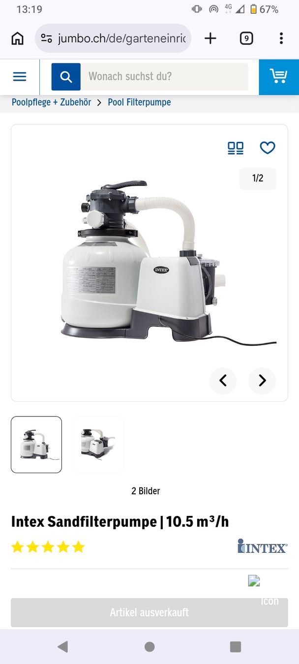 Intex Accessori per Piscine: Intex Sandfilterpumpe Krystal Clear SX 925 – Usato da Rehetobel venduto da Modi98 1