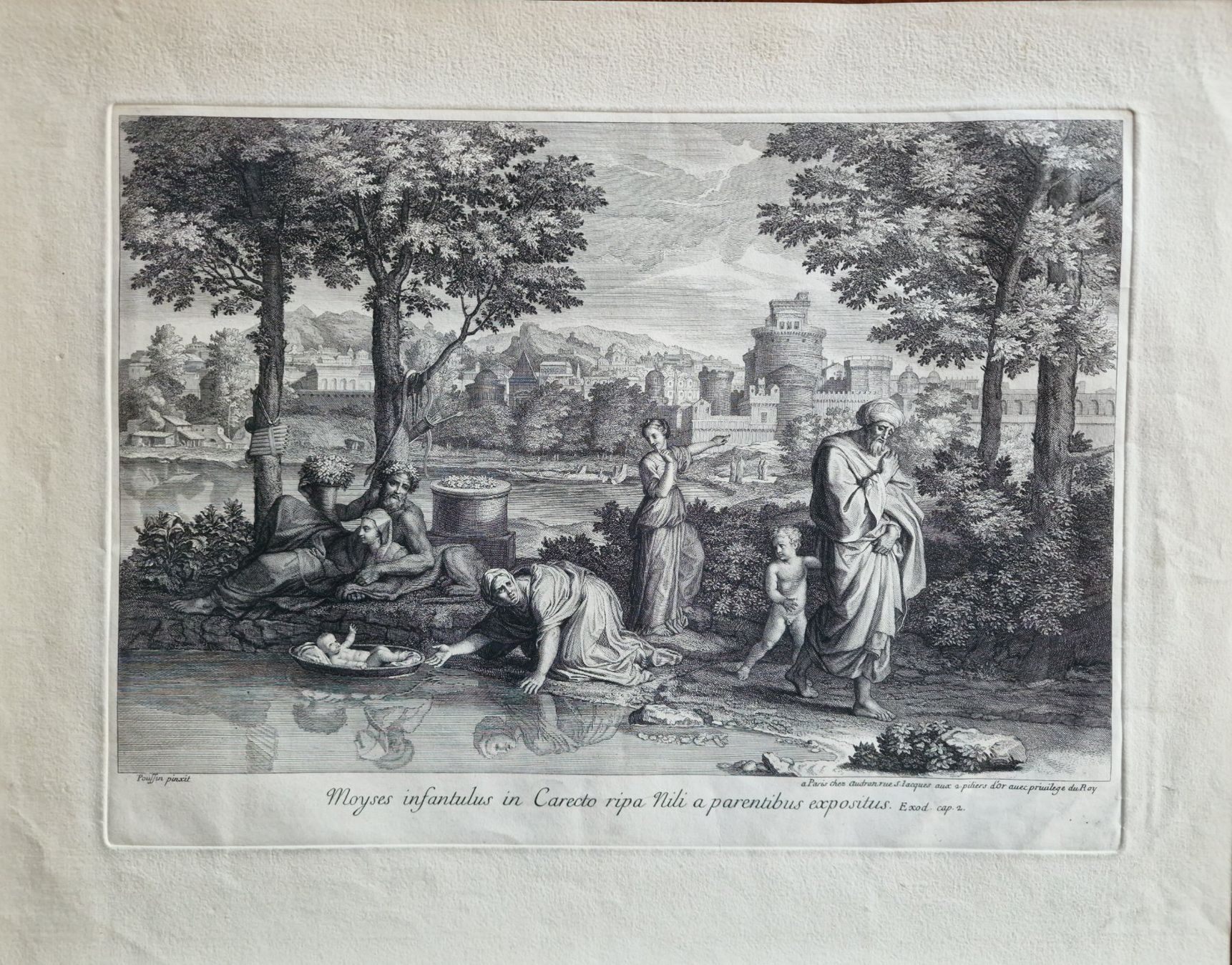 Incisioni: Stich  "Aussetzung Mose am Nil"  -  Poussin pinxit – Usato da Röthenbach i. E. venduto da Heureka5