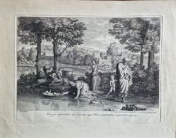 Stich  "Aussetzung Mose am Nil"  -  Poussin pinxit