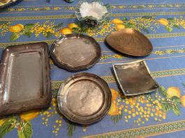 Lot de petits plateaux et vide-poches vintage – métal argent