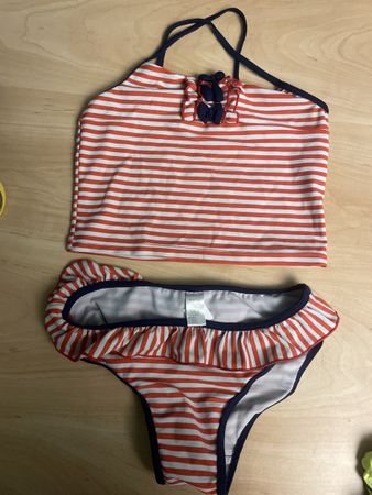 Mädchen Bikini Gr. 128 rot-weiß gestreift